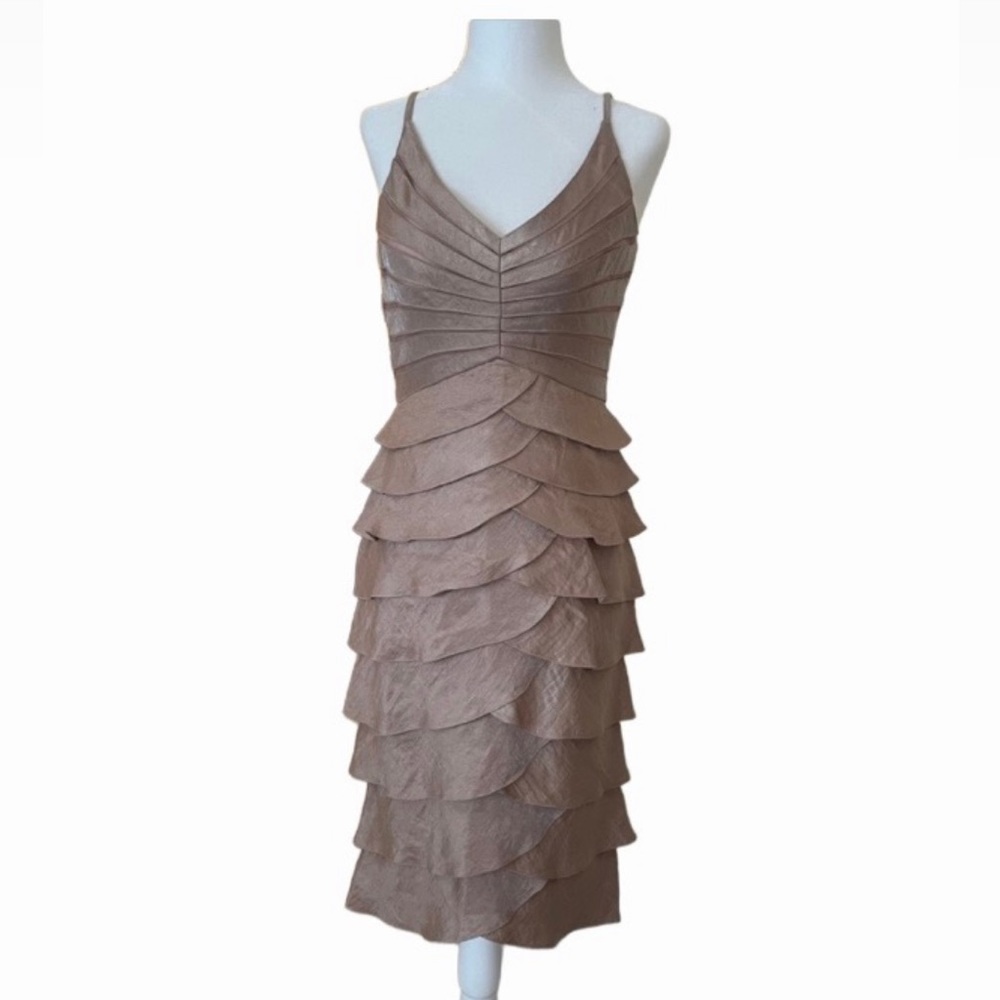 Adrianna Papell Dresses Cocktail Tiered Occasion Dress Taupe Brown Metallic